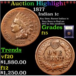 ***Auction Highlight*** 1877 Indian Cent 1c Graded f+ By USCG (fc)