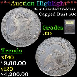 ***Auction Highlight*** 1807 Bearded Goddess Capped Bust Half Dollar 50c Graded vf+ BY USCG (fc)