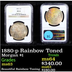 NGC 1880-p Rainbow Toned Morgan Dollar $1 Graded ms63 By NGC