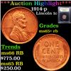 Image 1 : 1914-p Lincoln Cent 1c Graded Gem+ Unc RB By USCG