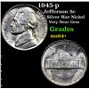 Image 1 : 1945-p Jefferson Nickel 5c Grades Choice+ Unc