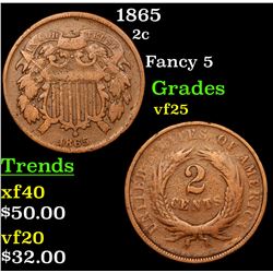 1865 Two Cent Piece 2c Grades vf+