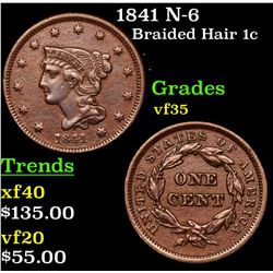 1841 N-6 Braided Hair Large Cent 1c Grades vf++