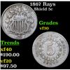 Image 1 : 1867 Rays Shield Nickel 5c Grades vf++