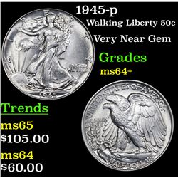 1945-p Walking Liberty Half Dollar 50c Grades Choice+ Unc