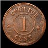 Image 3 : (1863) Knickerbocker Currency Civil War Token 1c Grades vf++