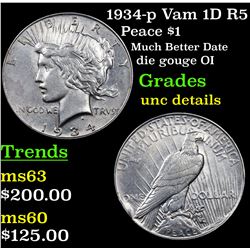 1934-p Vam 1D R5 Peace Dollar $1 Grades Unc Details