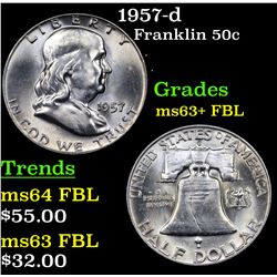 1957-d Franklin Half Dollar 50c Grades Select Unc+ FBL