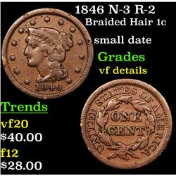 1846 N-3 R-2 Braided Hair Large Cent 1c Grades vf details