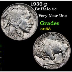 1936-p Buffalo Nickel 5c Grades Choice AU/BU Slider