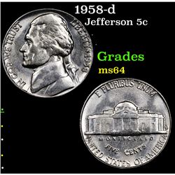 1958-d Jefferson Nickel 5c Grades Choice Unc