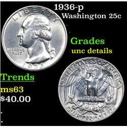 1936-p Washington Quarter 25c Grades Unc Details