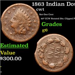 1863 Indian Double Mint Error Civil War Token 1c Grades g+