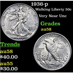 1936-p Walking Liberty Half Dollar 50c Grades Choice AU/BU Slider