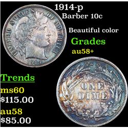 1914-p Barber Dime 10c Grades Choice AU/BU Slider+