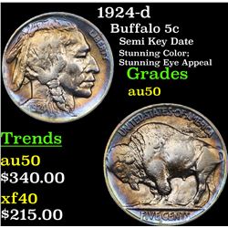 1924-d Buffalo Nickel 5c Grades AU, Almost Unc