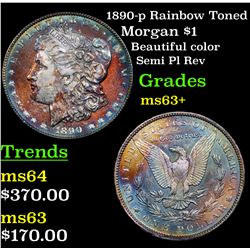 1890-p Rainbow Toned Morgan Dollar $1 Grades Select+ Unc