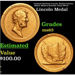 Undated Abraham Lincoln, Broken Column Medal, Modern Restrike Julian-PR-38 Grades Select Unc