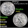 Image 1 : 1943-p Walking Liberty Half Dollar 50c Grades Select Unc