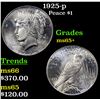Image 1 : 1925-p Peace Dollar $1 Grades GEM+ Unc