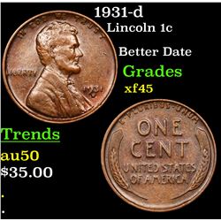 1931-d Lincoln Cent 1c Grades xf+