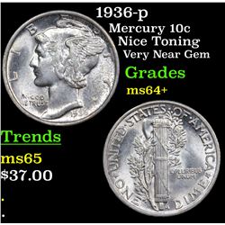 1936-p Mercury Dime 10c Grades Choice+ Unc