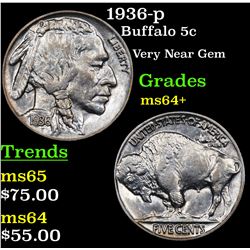 1936-p Buffalo Nickel 5c Grades Choice+ Unc