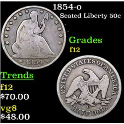1854-o Seated Half Dollar 50c Grades f, fine
