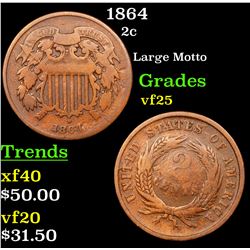 1864 Two Cent Piece 2c Grades vf+