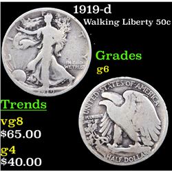 1919-d Walking Liberty Half Dollar 50c Grades g+