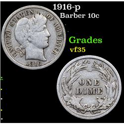 1916-p Barber Dime 10c Grades vf++