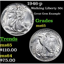 1946-p Walking Liberty Half Dollar 50c Grades GEM Unc