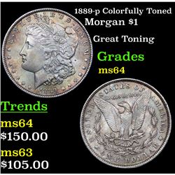 1889-p Colorfully Toned Morgan Dollar $1 Grades Choice Unc