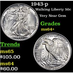 1943-p Walking Liberty Half Dollar 50c Grades Choice+ Unc