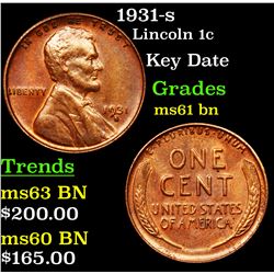 1931-s Lincoln Cent 1c Grades Unc+ BN