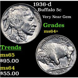 1936-d Buffalo Nickel 5c Grades Choice+ Unc