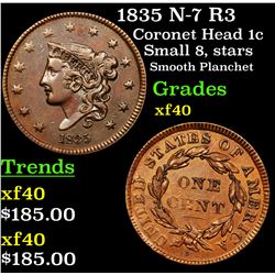1835 N-7 R3 Coronet Head Large Cent 1c Grades xf