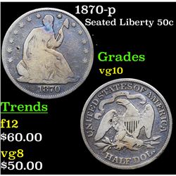 1870-p Seated Half Dollar 50c Grades vg+