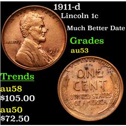 1911-d Lincoln Cent 1c Grades Select AU