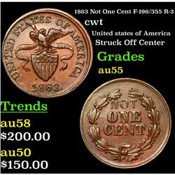1863 Not One Cent F-196/355 R-3 Civil War Token 1c Grades Choice AU