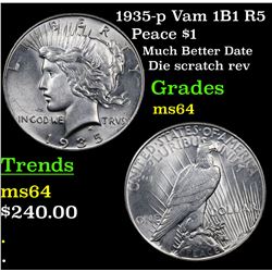 1935-p Vam 1B1 R5 Peace Dollar $1 Grades Choice Unc