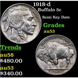 1918-d Buffalo Nickel 5c Grades Select AU