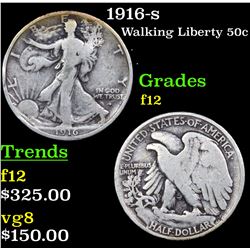 1916-s Walking Liberty Half Dollar 50c Grades f, fine