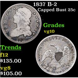 1837 B-2 Capped Bust Quarter 25c Grades vg+