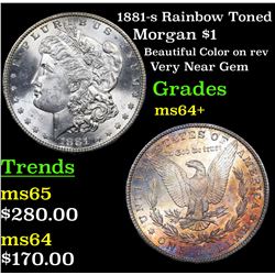 1881-s Rainbow Toned Morgan Dollar $1 Grades Choice+ Unc