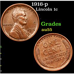 1916-p Lincoln Cent 1c Grades Choice AU