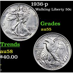 1936-p Walking Liberty Half Dollar 50c Grades Choice AU
