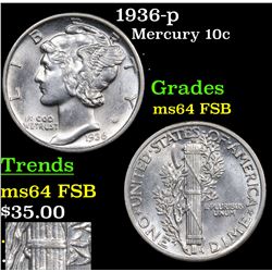 1936-p Mercury Dime 10c Grades Choice Unc FSB