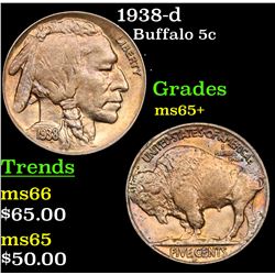 1938-d Buffalo Nickel 5c Grades GEM+ Unc