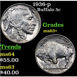 1936-p Buffalo Nickel 5c Grades Select+ Unc